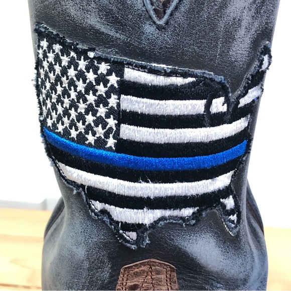 Dan Post Thin Blue Line Flag Patch USA Cowboy Boots Square Toe Men\'s Size 11 EW main image 11